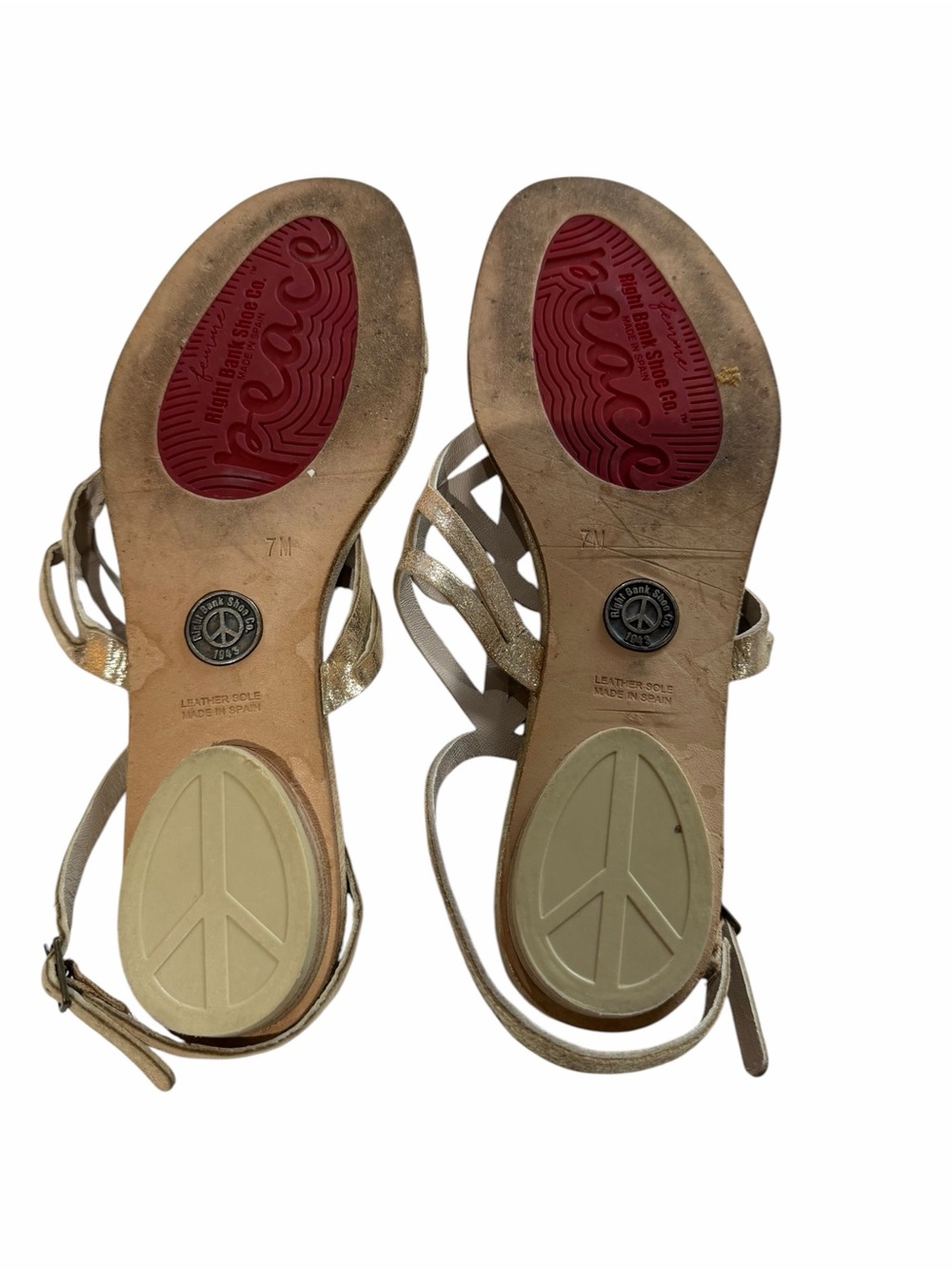 Right Bank Shoe Co. by Donald Pliner Distressed Gold Strappy Ankle Sandal Sz 7 - Picture 6 of 11